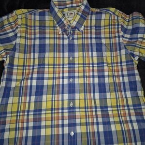 Stylish Plaid Dress Shirt in Blue and Yellow